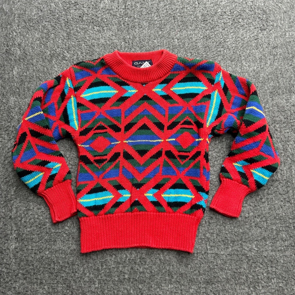 Vintage Salty Dog Gant Sweater‎ Toddler Kids 4 Multicolor Knit Geometric